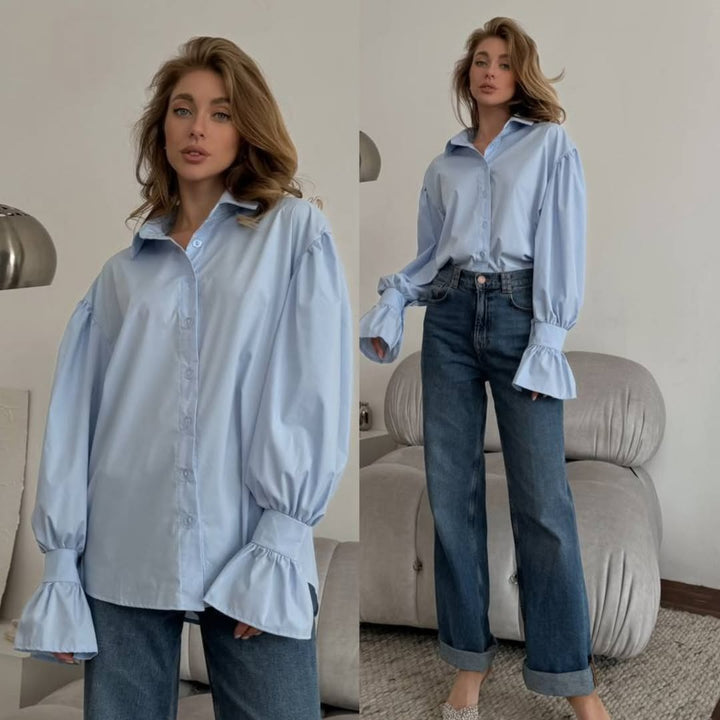 Damen Oversized-Bluse mit Volant-Manschetten und Ballonärmeln Echoarchiv
