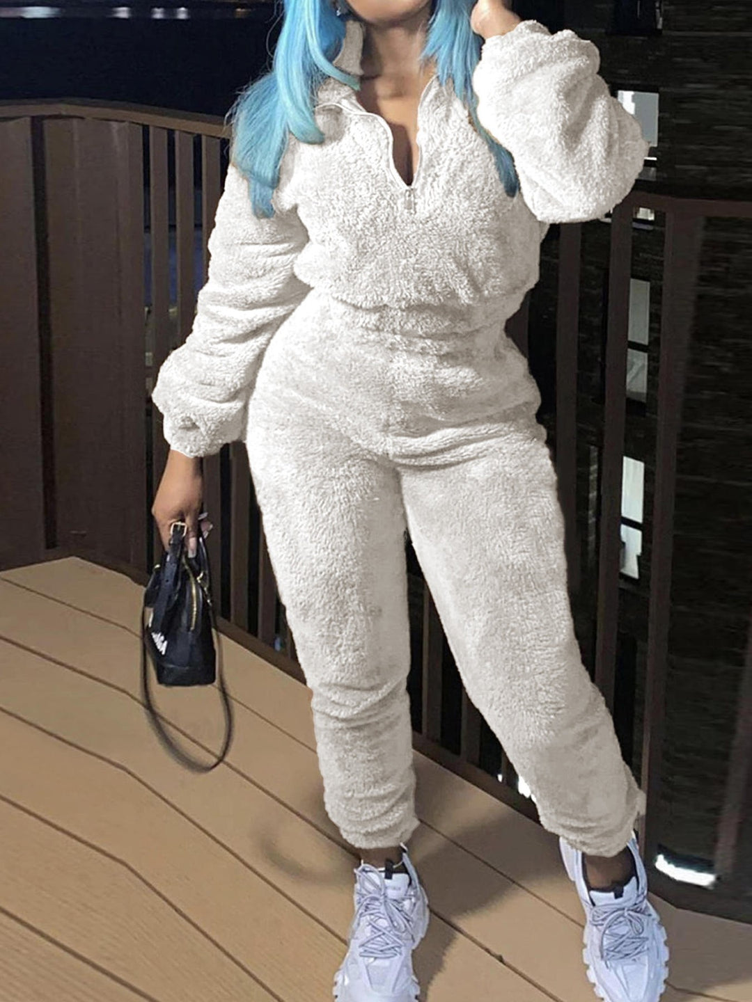 Damen nan kuscheliges Teddy-Lounge-Set mit Halbzip und Highwaist-Jogger Echo Archiv