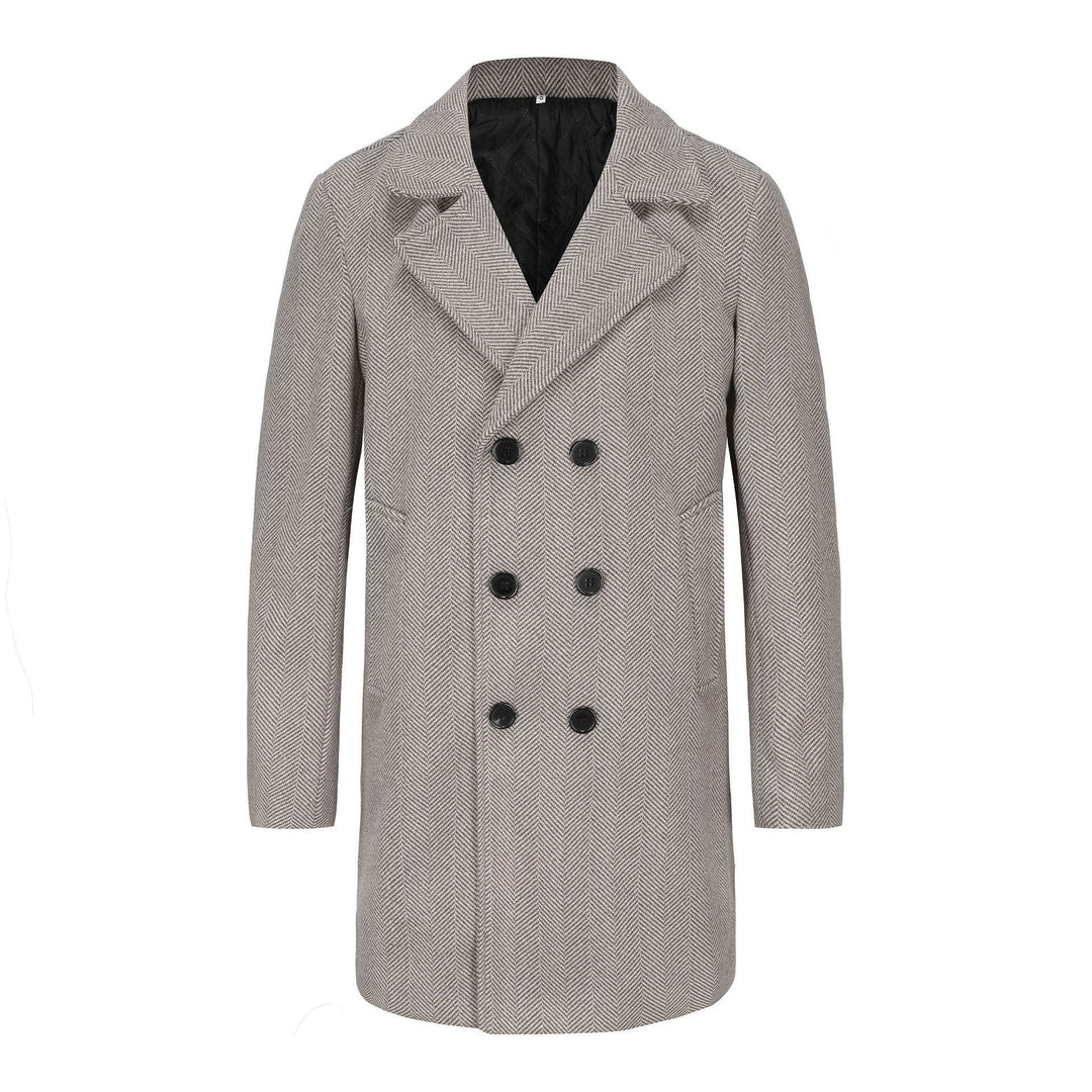 Herren eleganter Wollmantel mit doppeltem Revers und strukturiertem Design Echoarchiv