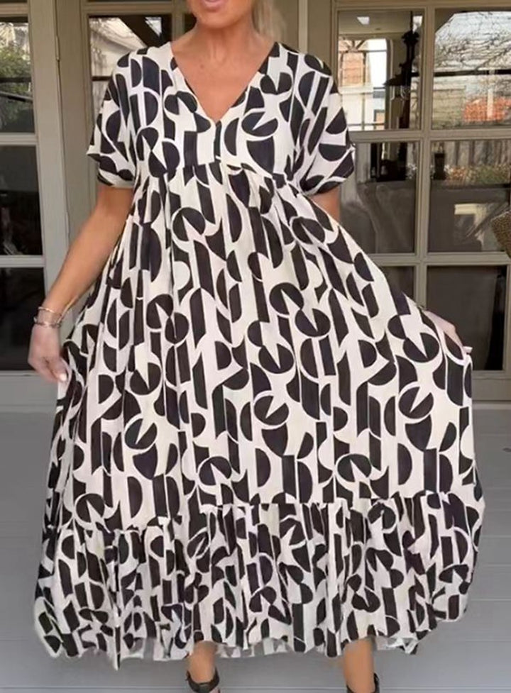 Damen nan voluminöses Maxikleid mit Unterbrustnaht, V-Ausschnitt, kurzen Kimonoärmeln und Stufenvolant Echo Archiv