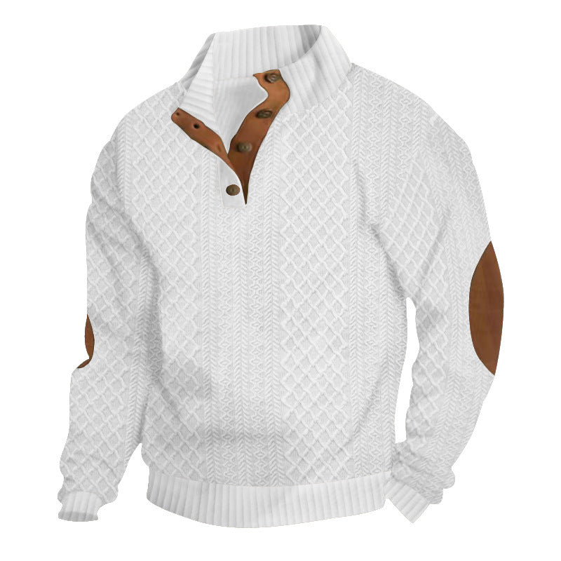 Herren nan grobstrickpullover mit Stehkragen, Knopfleiste und Ellbogenpatches Echo Archiv