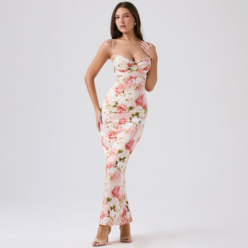 Damen Elegantes figurbetontes Maxikleid mit floralem Design Echo Archiv