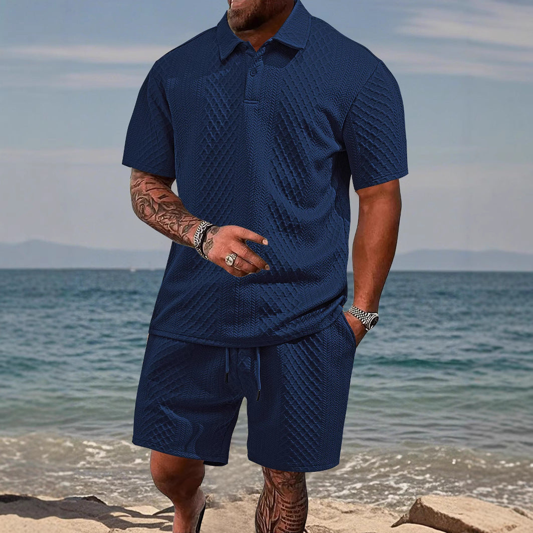Herren sportliches Polo- und Shorts-Set mit strukturiertem Design Echoarchiv