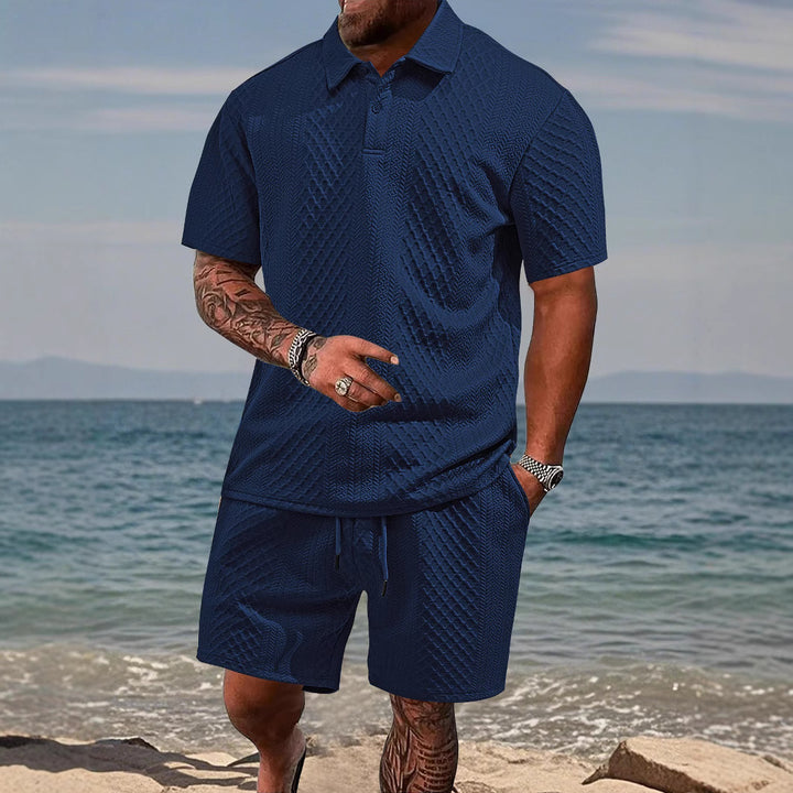 Herren sportliches Polo- und Shorts-Set mit strukturiertem Design Echoarchiv