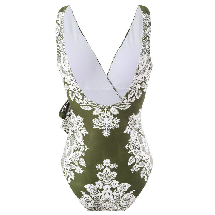 Damen Einteiler Badeanzug mit modischem Wickeldesign und floralem Muster Echo Archiv
