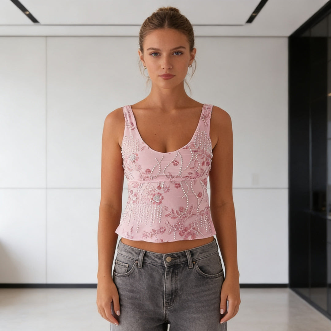 Damen Glamouröses Top mit funkelnden Stickereien und schmalen Trägern Echo Archiv
