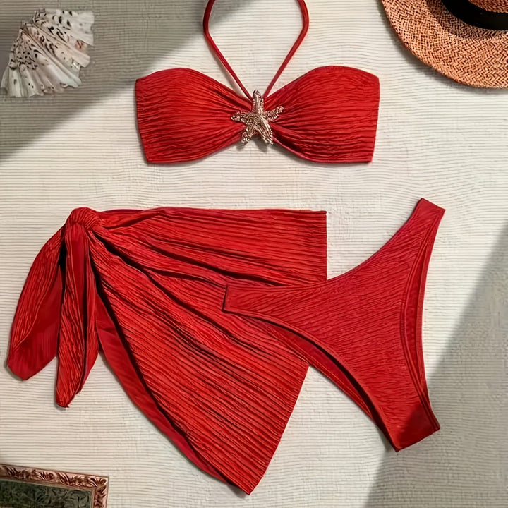 Damen Bandeau-Bikini-Set mit verspieltem Wickelrock und funkelndem Starfish-Detail Echo Archiv