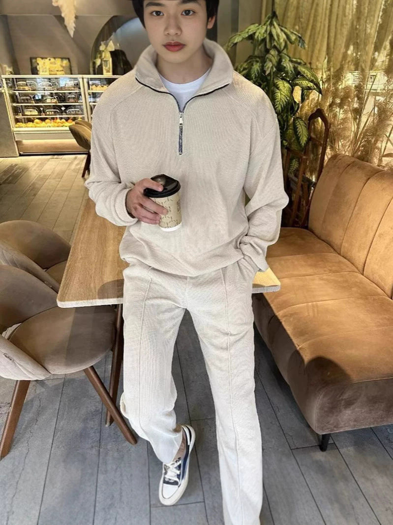 Herren modischer Fleece-Langarmpullover mit kurzem Reißverschluss Echoarchiv