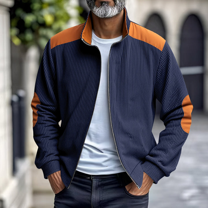 Herren Sportliche Zip-Jacke mit Rippenstruktur und Kontrastärmel Echoarchiv