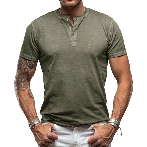 Herren nan athletisches Henley-T-Shirt aus strukturierter Slub-Baumwolle mit kurzer Knopfleiste Echoarchiv