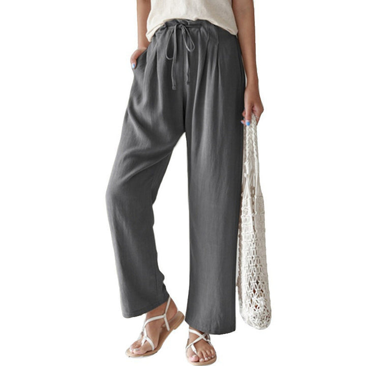 Damen nan lässige Leinenhose mit weitem Bein, elastischem Bund und Seitentaschen Echo Archiv