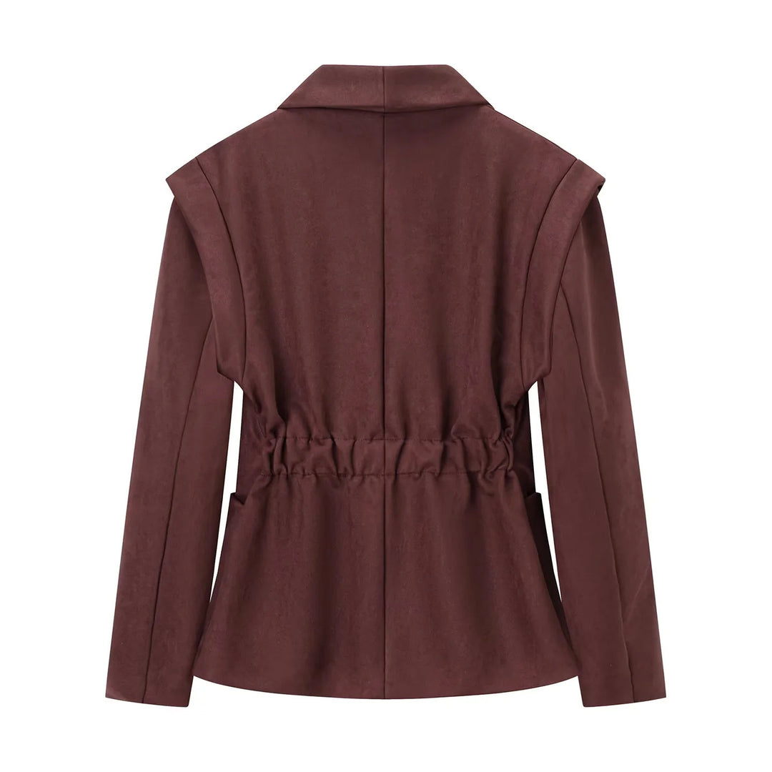 Damen nan eleganter Velours‑Optik Blazer mit tiefem Schalkragen Ein‑Knopf‑Verschluss und großen aufgesetzten Taschen Echo Archiv