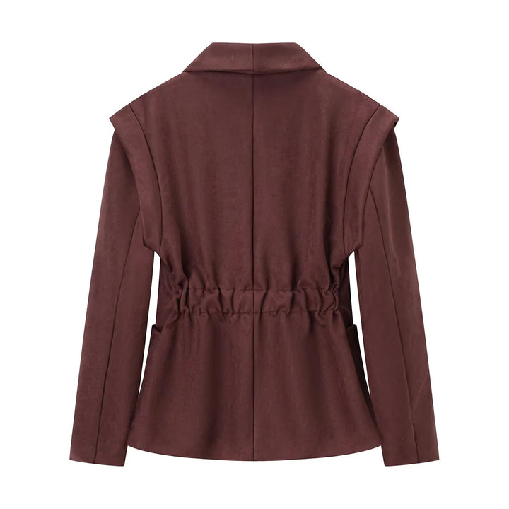 Damen nan eleganter Velours‑Optik Blazer mit tiefem Schalkragen Ein‑Knopf‑Verschluss und großen aufgesetzten Taschen Echo Archiv