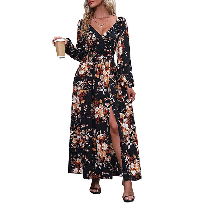 Damen Floral Maxikleid mit V-Ausschnitt und Rüschendetails Echo Archiv