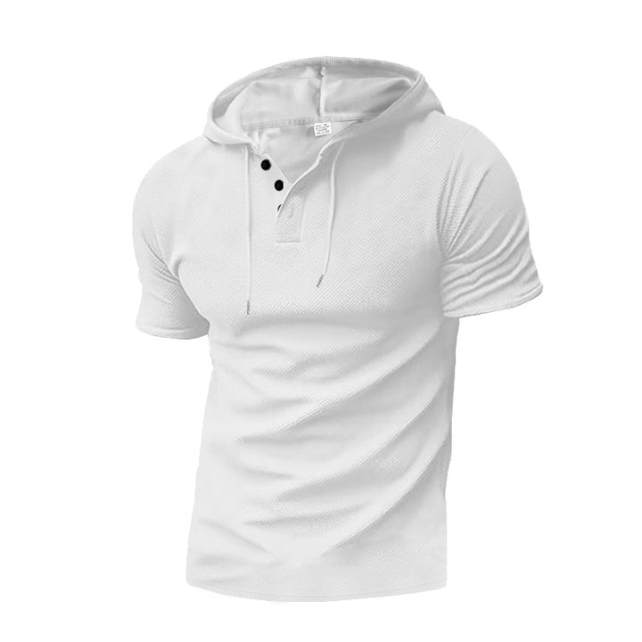 Herren sportliches Kurzarm-Hoodie mit Knopfleiste und strukturiertem Design Echoarchiv