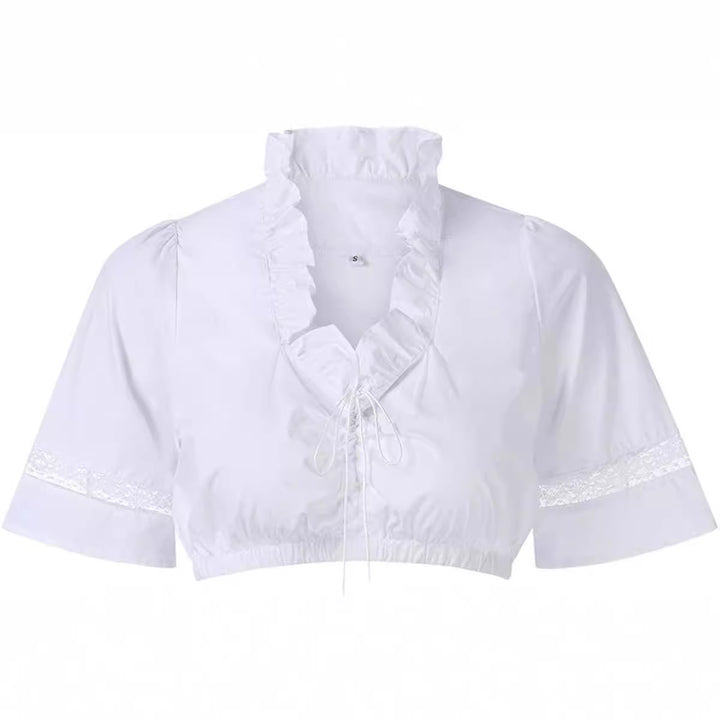 Damen  traditionelle Dirndlbluse mit Rüschenausschnitt und Spitzenbesatz sowie dreiviertelärmel Echo Archiv