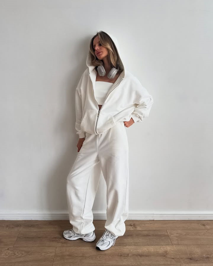 Damen Oversize-Zip-Hoodie mit hochtaillierter Wide-Leg-Sweathose – Auréline