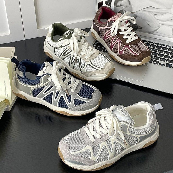Damen Atmungsaktive Retro-Running-Sneaker mit Mesh-Obermaterial und Gumsohle – Névara