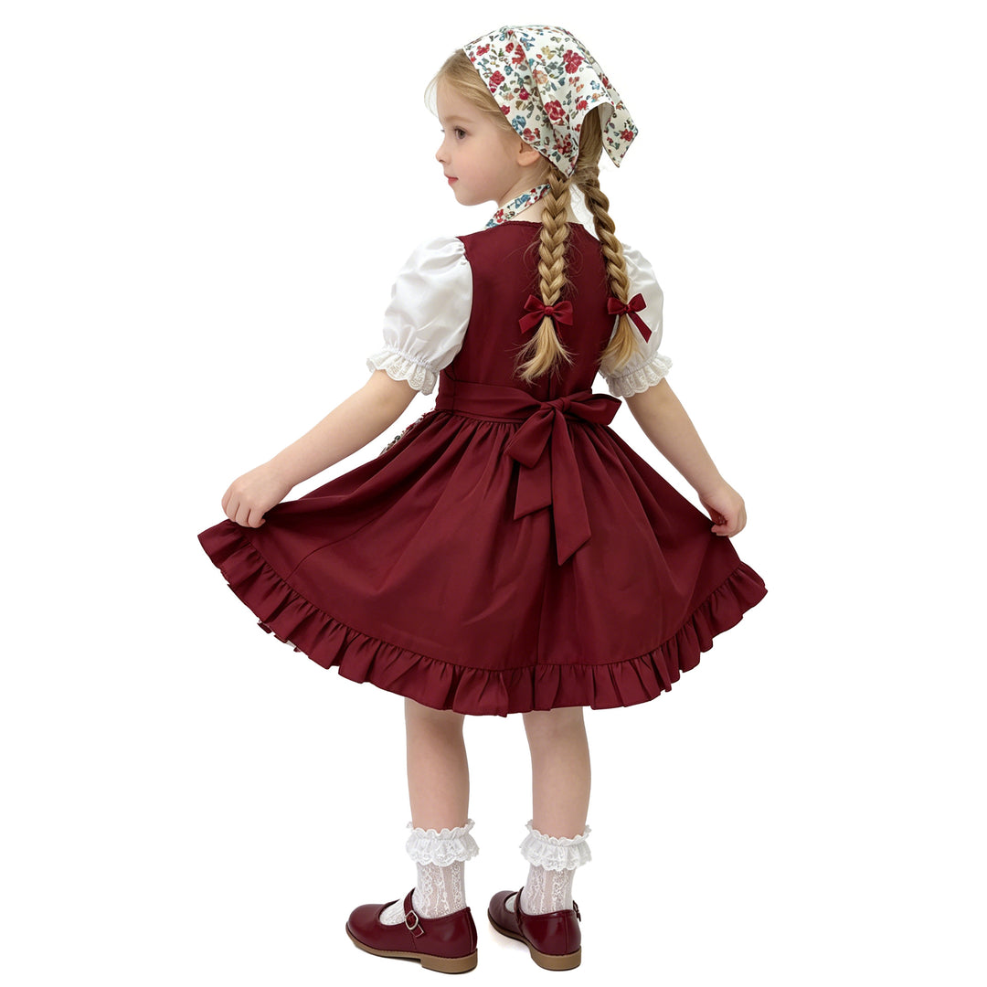 Damen nan traditionelles Kinderdirndl-Set mit bestickter Schürze, Rüschenbluse und Halstuch Echo Archiv