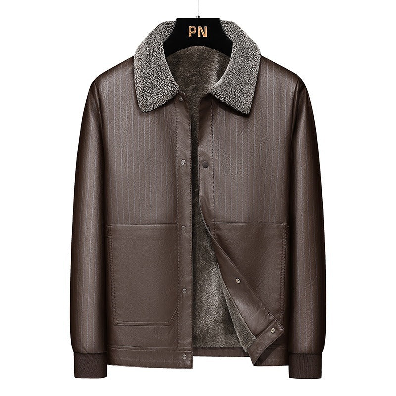 Herren Kunstleder-Blouson mit Sherpa-Kragen, wärmendem Teddyfutter und Nadelstreifen-Detail Echoarchiv