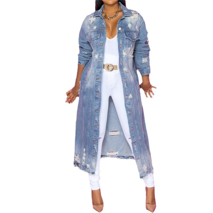 Damen nan langärmliges Jeans-Maxikleid mit Knopfleiste und Used-Details Echo Archiv