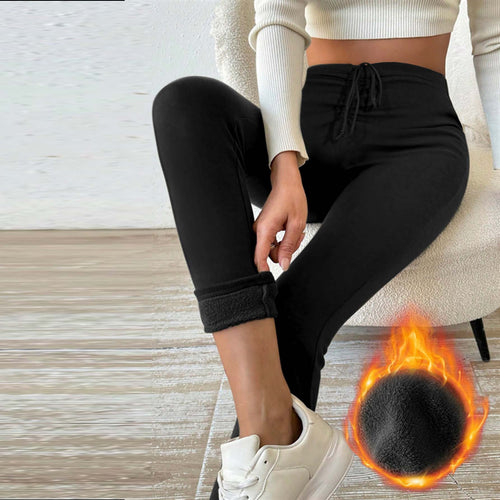 Damen Fleecegefütterte Leggings mit hohem Bund und Kordelzug Echo Archiv