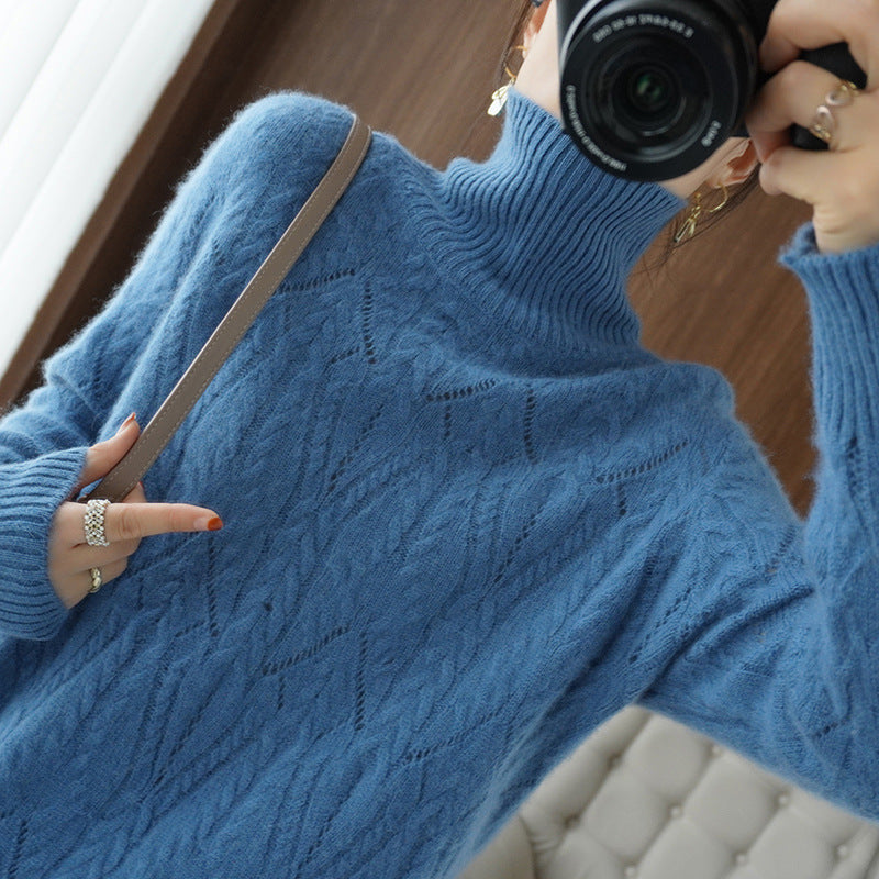Damen Weicher Mohair‑Optik Oversize‑Rollkragenpullover mit Ajour‑Zopfstruktur Echoarchiv