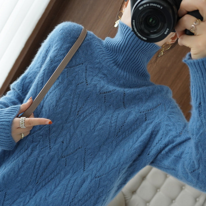 Damen Weicher Mohair‑Optik Oversize‑Rollkragenpullover mit Ajour‑Zopfstruktur Echoarchiv