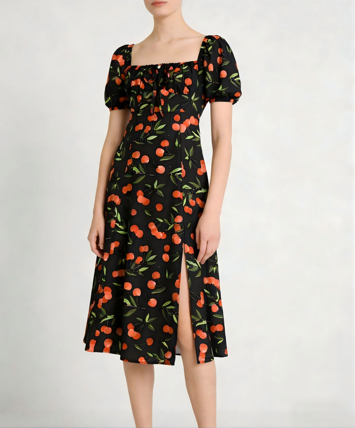 Damen Maxikleid mit pflanzlichem Muster und raffiniertem Schlitz Echo Archiv
