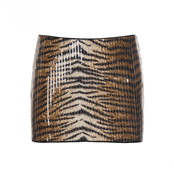 Damen Glitzerndes Minikleid mit Leopardenmuster und Spaghettiträgern Echo Archiv