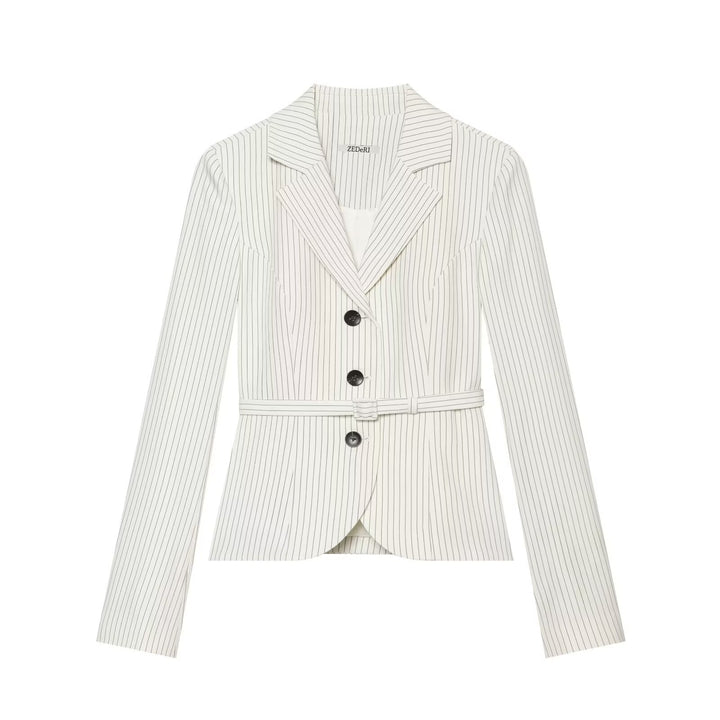 Damen Taillierter Nadelstreifen-Blazer mit Gürtel und Dreiknopfverschluss Echo Archiv