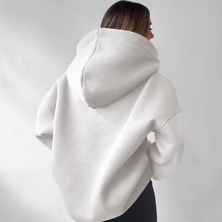 Damen Oversize-Kapuzenpullover mit V-Öffnung, tiefer Schulternaht und gerippten Bündchen Echo Archiv