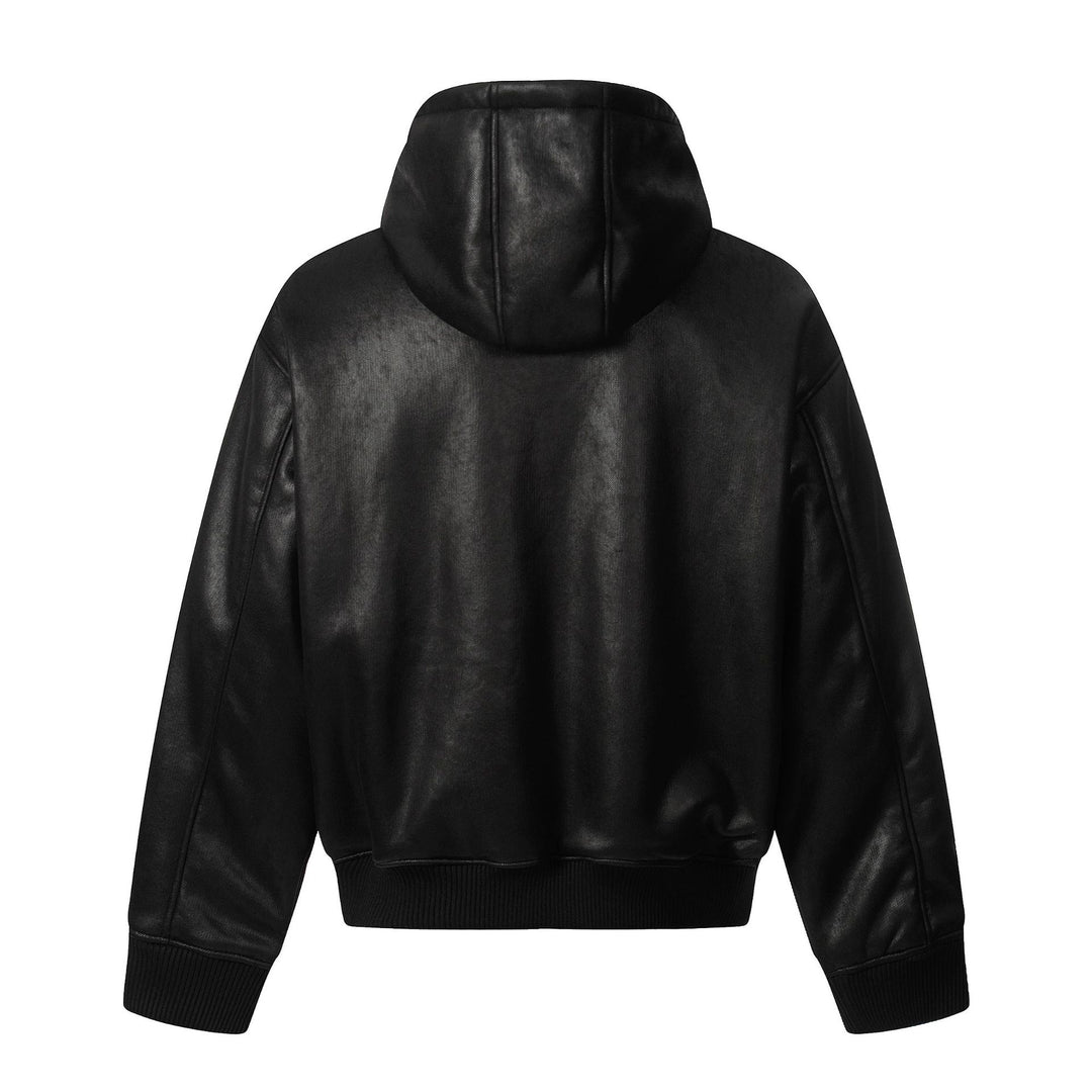 Herren Kapuzen-Lederblouson mit Teddyfutter und Rippbündchen Echoarchiv