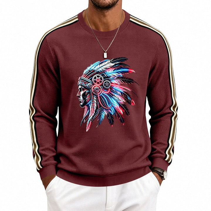 Herren Sweatshirt mit stilisiertem Kopfschmuck-Print und Kontraststreifen an den Ärmeln – Norvane