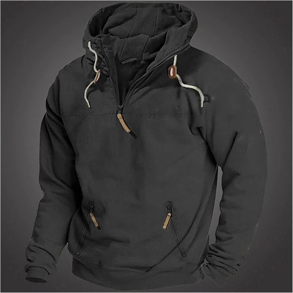Herren lässiger Pullover mit halbem Reißverschluss und praktischen Kängurutaschen Echoarchiv
