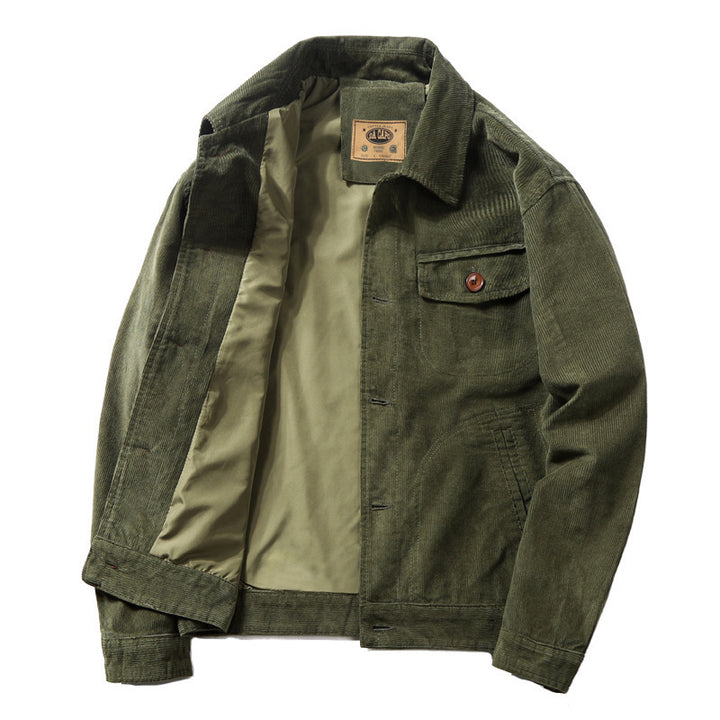 Herren Cord-Truckerjacke mit leichtem Innenfutter, Hemdkragen und aufgesetzter Brustklappe – Taviero