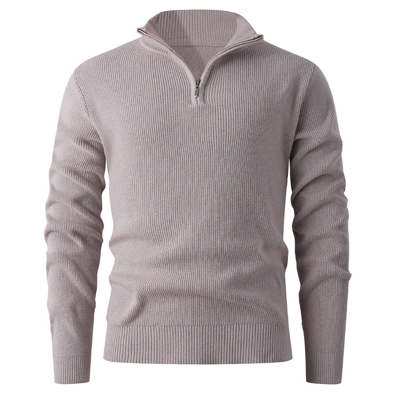 Herren nan Slim-Fit Halbzip-Strickpullover aus Merino-Baumwollmix mit verstärktem Stehkragen Echo Archiv