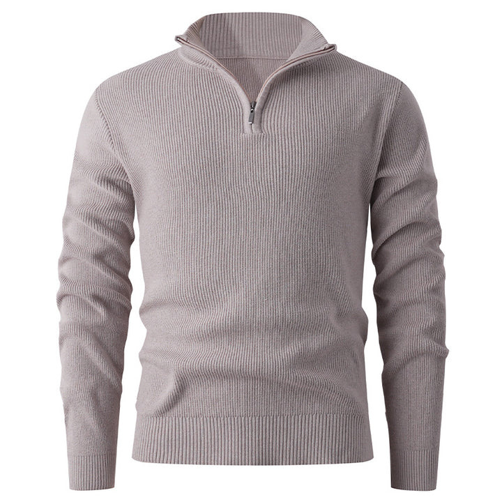Herren nan Slim-Fit Halbzip-Strickpullover aus Merino-Baumwollmix mit verstärktem Stehkragen Echo Archiv