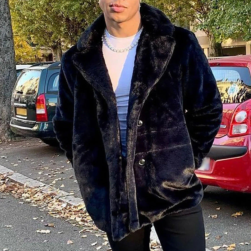 Herren kuschelige Teddy-Fleecejacke mit Hohem Kragen und Praktischen Taschen Echoarchiv