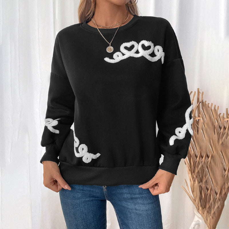 Damen Oversize-Sweatshirt mit Chenille-Herzapplikation und geripptem Saum Echoarchiv
