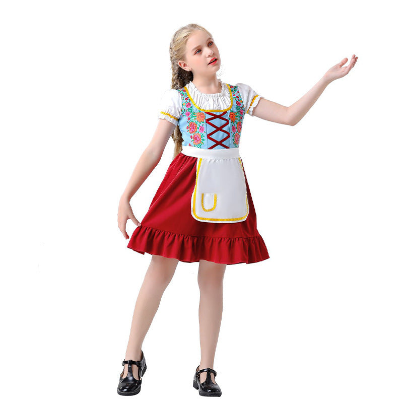 Damen nan nostalgisches Trachten-Kostümkleid mit geschnürtem Mieder, Rüschenkragen und abnehmbarer Schürze Echo Archiv