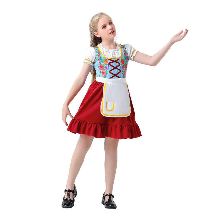 Damen nan nostalgisches Trachten-Kostümkleid mit geschnürtem Mieder, Rüschenkragen und abnehmbarer Schürze Echo Archiv