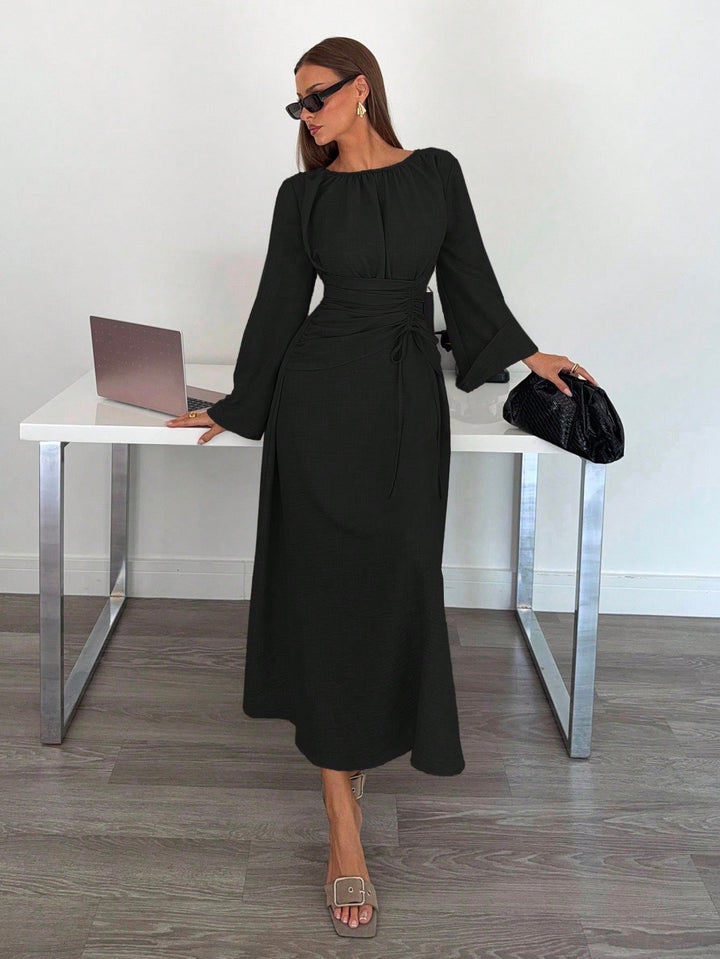 Damen Maxikleid mit geraffter Taillen-Schnürung, weiten Ärmeln und fließendem Rock Echo Archiv