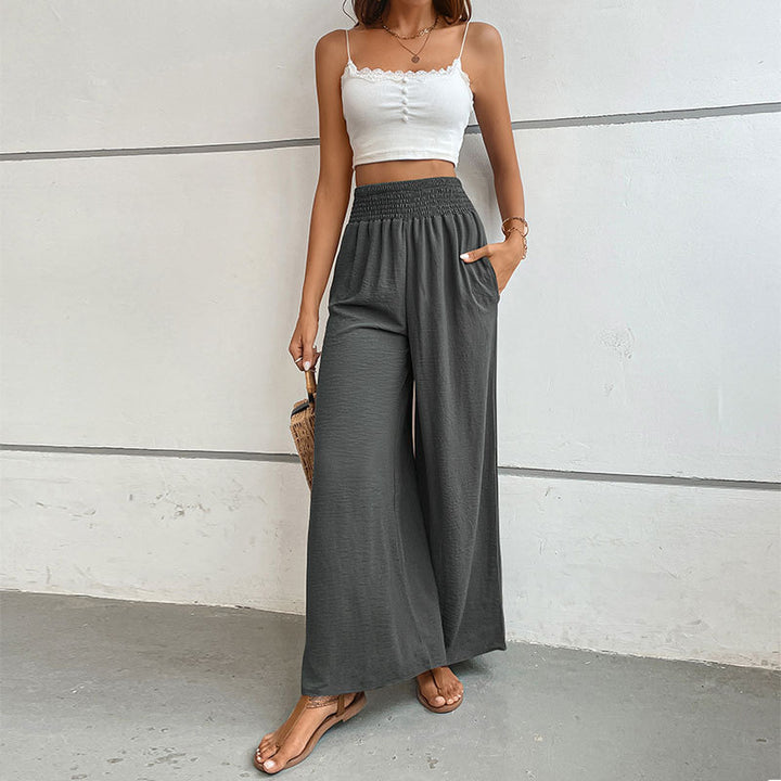 Damen Palazzo-Hose mit hohem, elastischem Rüschenbund und Eingrifftaschen – Avélisse