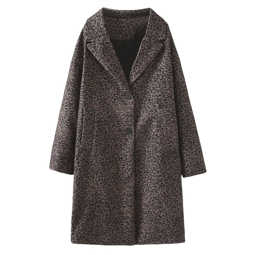 Damen oversized Mantel mit Leopardprint, Reverskragen, Zweiknopf‑Verschluss und aufgesetzten Eingrifftaschen – Montévia