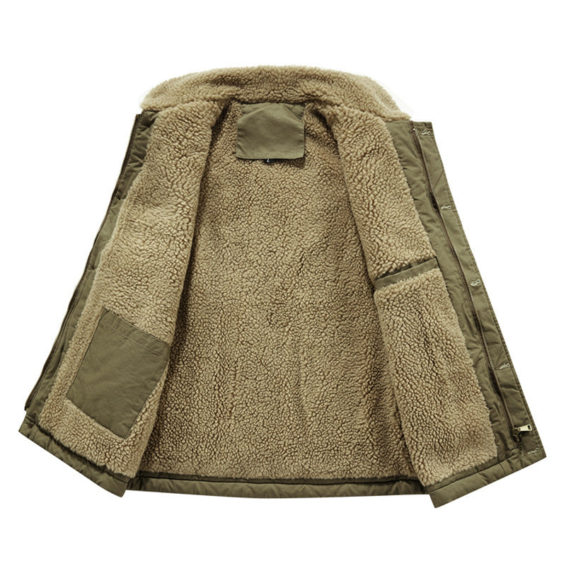 Herren gefütterte Canvas‑Weste mit Teddyfleece‑Innenlage, Zweiwege‑Reißverschluss und Knopfleiste – Taviero