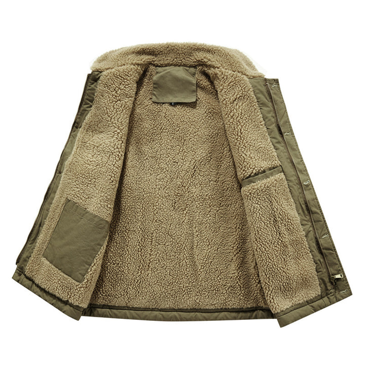 Herren gefütterte Canvas‑Weste mit Teddyfleece‑Innenlage, Zweiwege‑Reißverschluss und Knopfleiste – Taviero