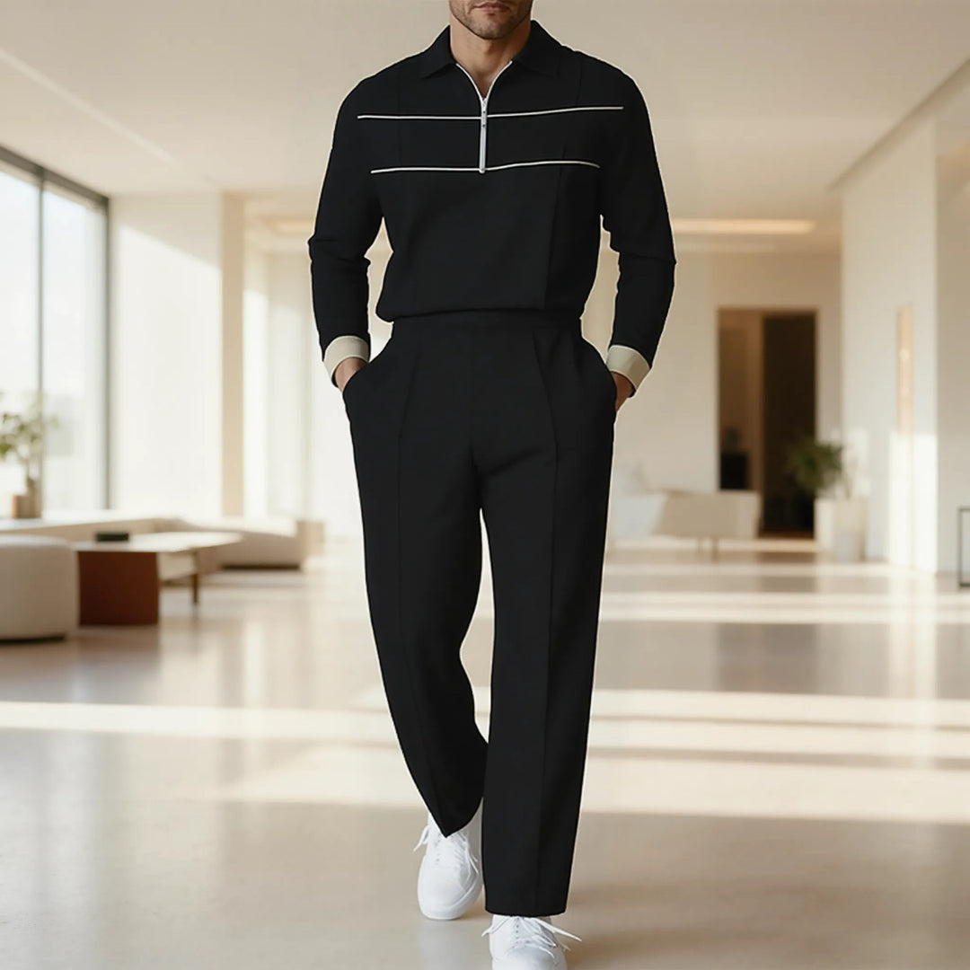 Herren modisches Langarmshirt mit Reißverschluss und einzigartigem Blockdesign Echoarchiv