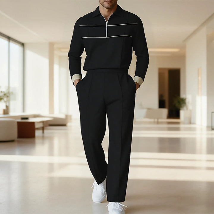 Herren modisches Langarmshirt mit Reißverschluss und einzigartigem Blockdesign Echoarchiv