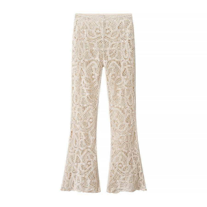Damen nan gehäkelte Schlaghose mit floralem Crochetmuster, elastischem Bund und teilgefüttertem Innenbein Echo Archiv